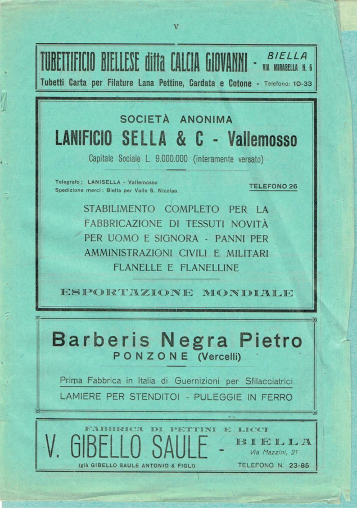 Il Biellese ed il suo sviluppo industriale: Trivero, Valli del Ponzone, del Sessera con zona limitrofa