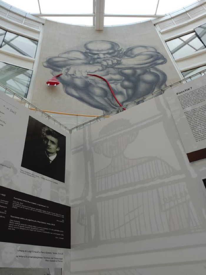 Allestimento mostra "Bambini in fabbrica: i bocia di Einaudi e Gobetti" presso il Campus Luigi Einaudi, 31 maggio-8 giugno 2018