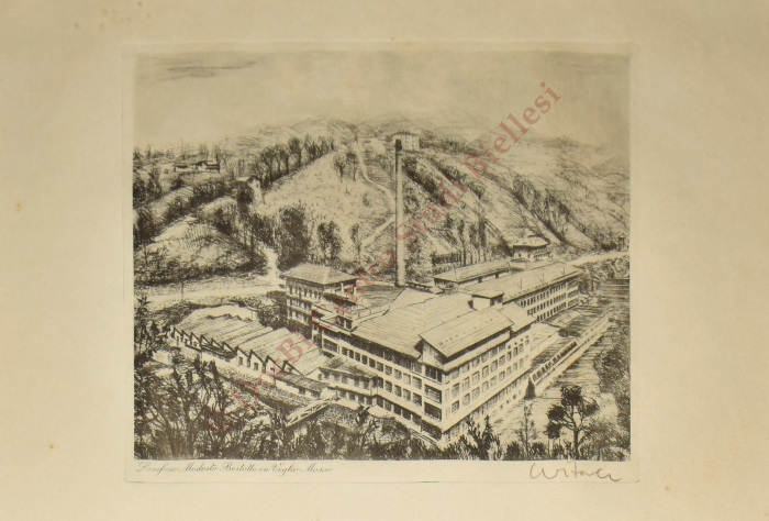 Incisione raffigurante il Lanificio Modesto Bertotto di Veglio