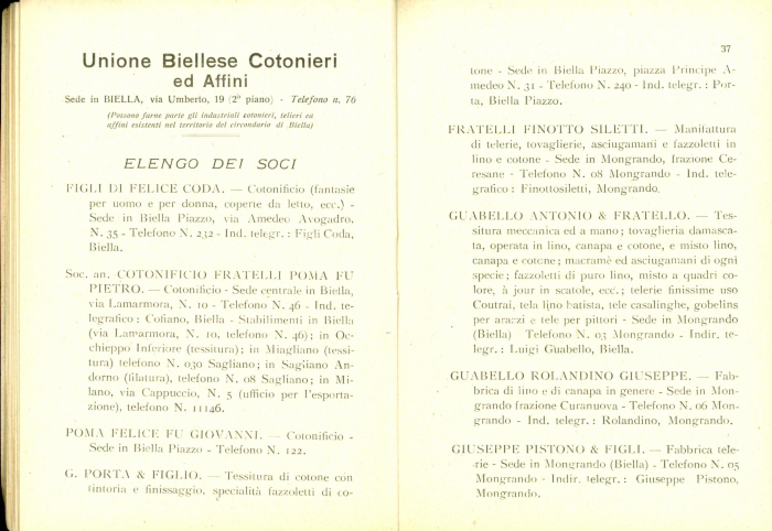 Elenco delle organizzazioni industriali e delle ditte associate (anno III° - 1924)