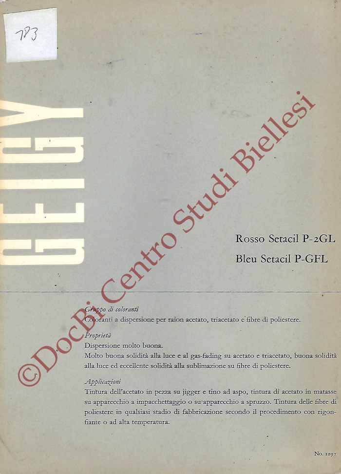 Rosso Setacil P-2GL
Bleu Setacil P-GFL