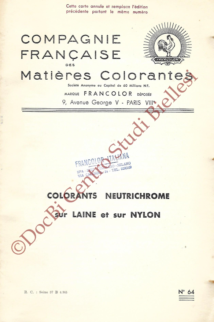 Colorants Neutrichrome sur Laine et sur Nylon
