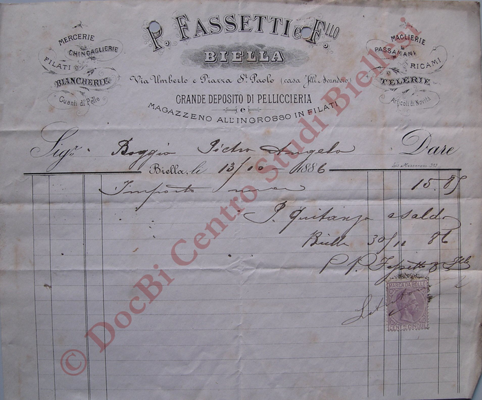 Carta intestata P. Fassetti &amp; F.llo