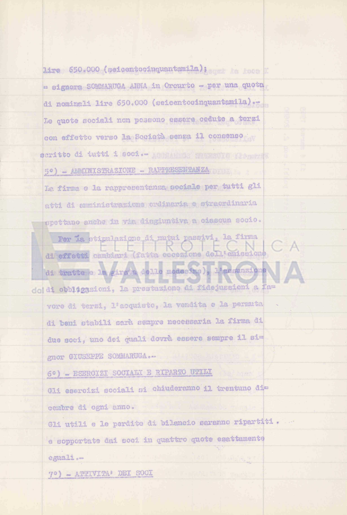 "Aumento di capitale da lire 150.000 a 2.000.000 nella società "Elettrotecnica Vallestrona di Sommaruga Giuseppe e Figli - Società in nome collettivo con sede in Vallemosso"