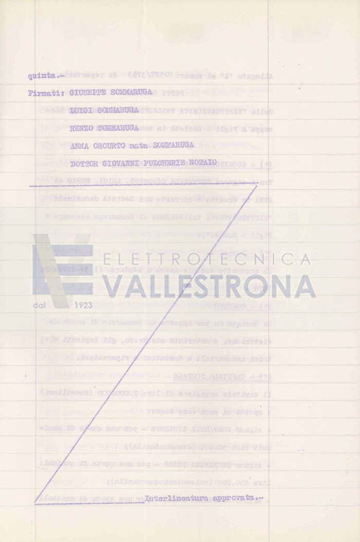 "Aumento di capitale da lire 150.000 a 2.000.000 nella società "Elettrotecnica Vallestrona di Sommaruga Giuseppe e Figli - Società in nome collettivo con sede in Vallemosso"