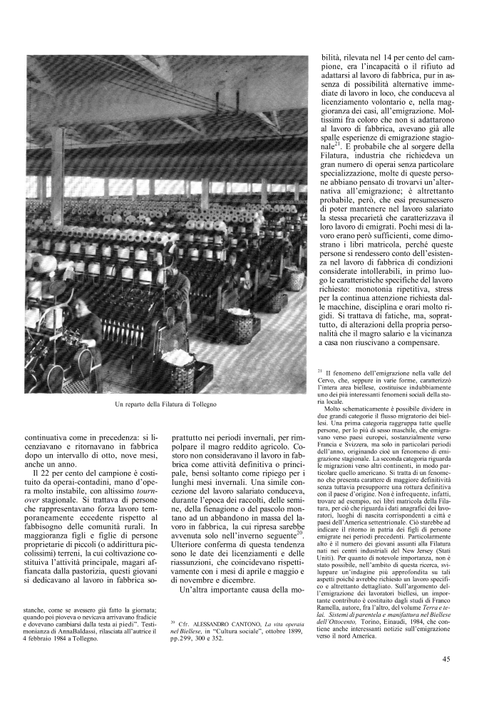 Problematiche sociali nell’industrializzazione biellese. Il villaggio operaio della Filatura di Tollegno