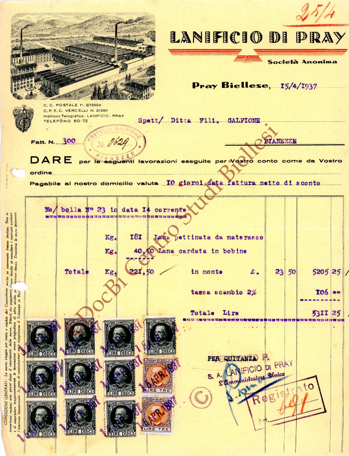 Carta intestata Lanificio di Pray